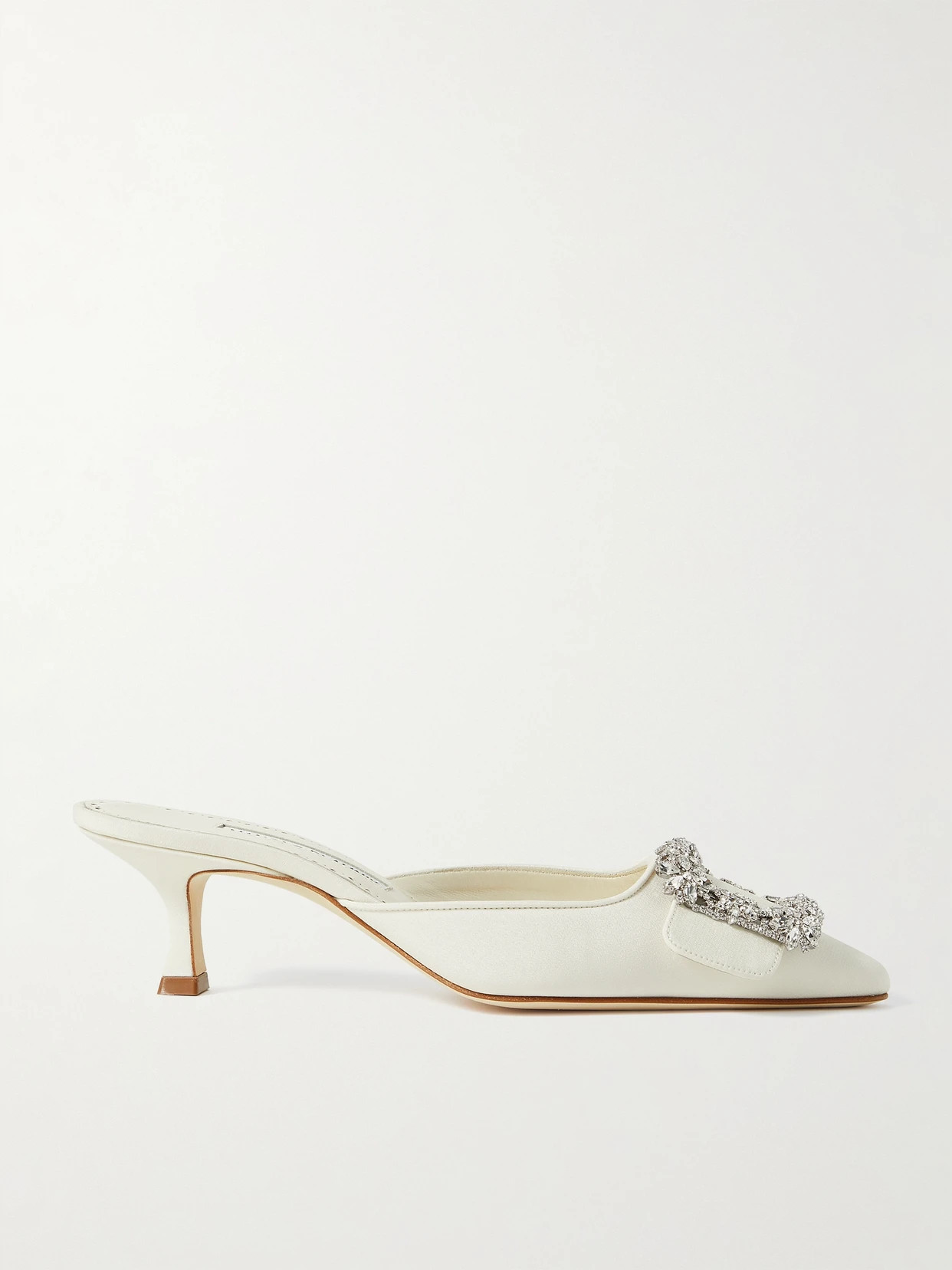 Manolo Blahnik - Maysale 50 Buckled Crepe De Chine Mules - White | NET-A-PORTER (US)