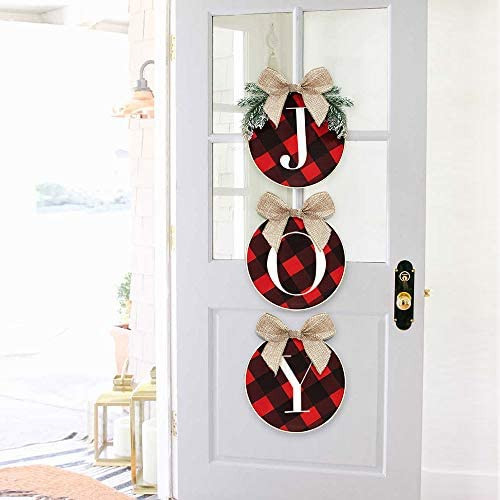 ORIENTAL CHERRY Christmas Decorations - Joy Sign - Buffalo Check Plaid Wreath for Front Door - Rusti | Amazon (US)
