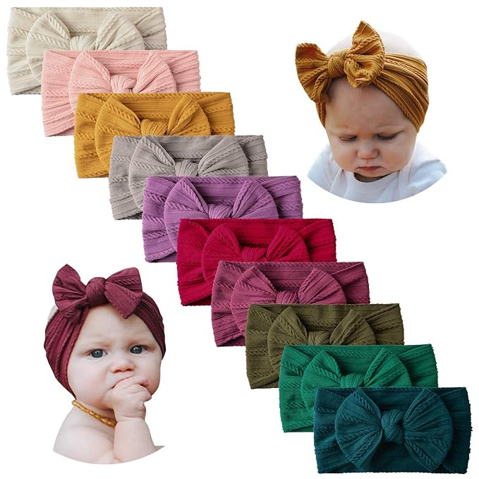 10 PCS Baby Headbands Nylon Hairbands with Bows for Newborn Infant Girl Toddler Kids Handmade Hai... | Amazon (US)