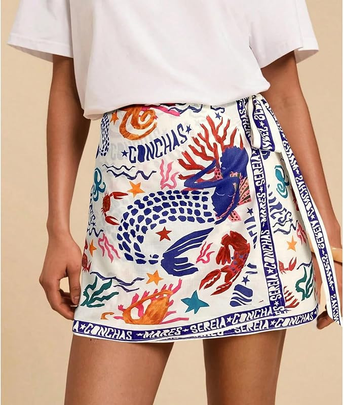 Womens Summer Floral Wrap Short Skirt Tie Side High Waist A Line Beach Vacation Boho Mini Skirt | Amazon (US)