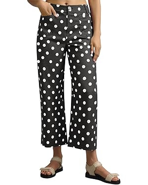 Tankaneo Womens Cropped Striped Jeans Casual High Waisted Stretchy Polka Dots Straight Leg Denim ... | Amazon (US)