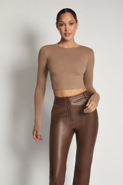 Caroline Long Sleeve Rib Crop - Latte | MESHKI US