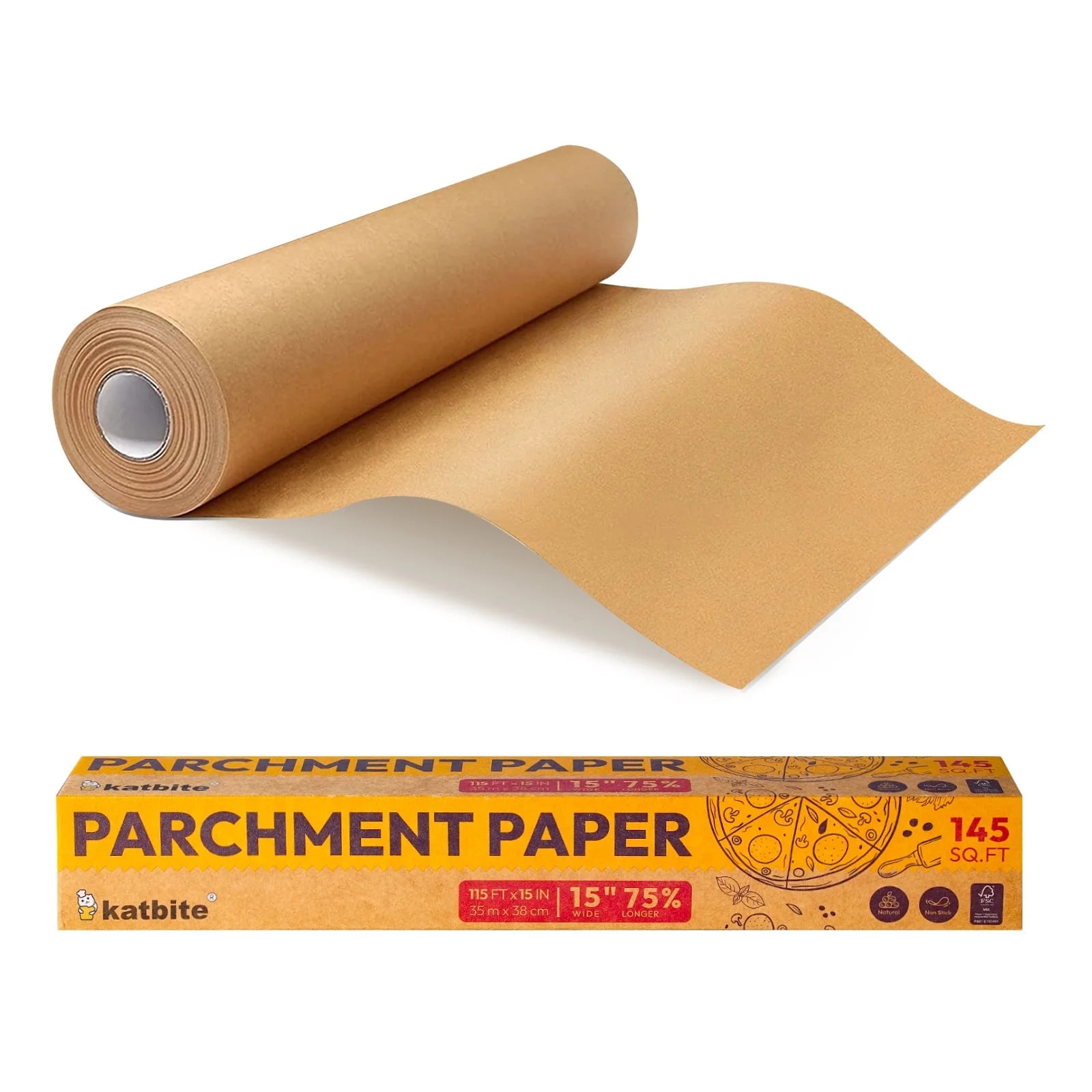 Katbite Parchment Paper Roll 15in x 115ft, Unbleached Pachment Baking Paper Roll 145 Sq.Ft | Walmart (US)