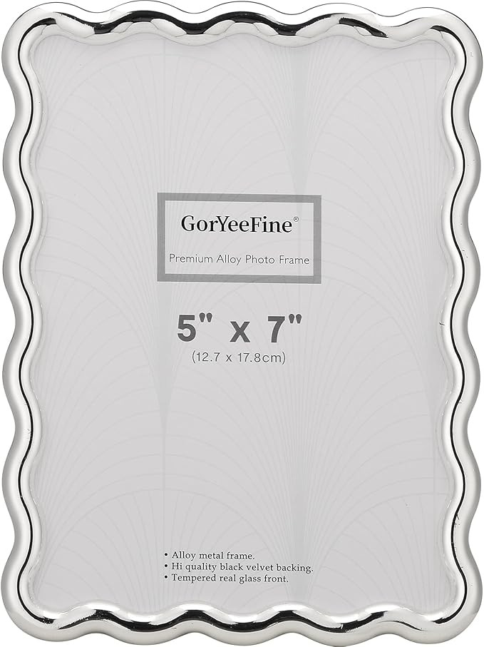 Silver 5 x 7'' Wave Design Photo Frame,High-End Heavy Duty Metal Picture Frames 7x5'' with Velvet... | Amazon (US)