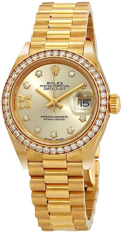 Rolex Lady Datejust Silver Diamond Dial 18 Carat Yellow Gold President Watch 279138SRDP | Amazon (US)