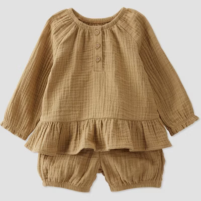 little Planet By Carter's Baby 2pc Honey Oak Gauze Top and Bottom Set - Beige | Target