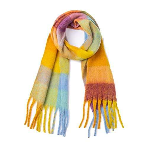 SHOHOKU Large Chunky Plaid Scarf Coloured Checked Oversized Scarf Tassel Soft Fall Winter Thick Warm Shawl Women(E) | Amazon (US)