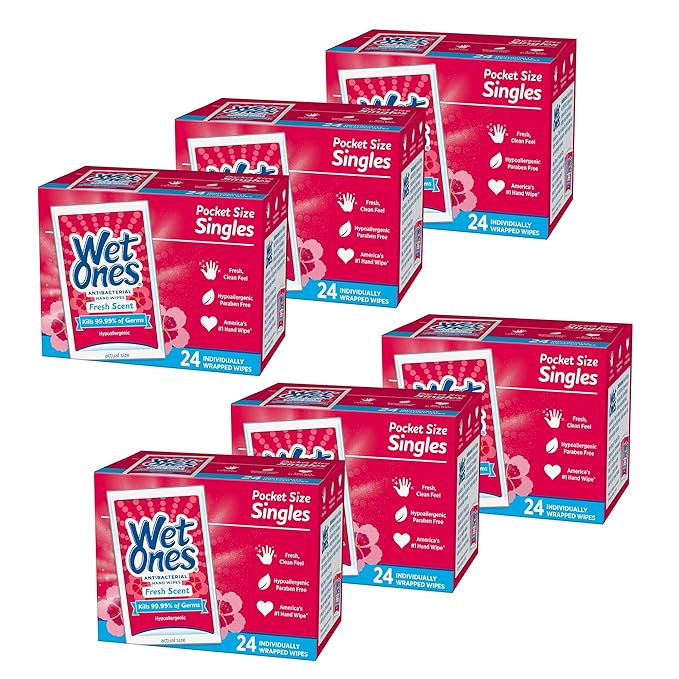 Wet Ones Antibacterial Hand Wipes, Fresh Scent, 24 count Wipes (Pack of 6), Packaging May Vary | Amazon (US)