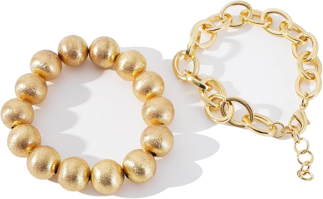 LALAPPLE Gold Plated Beaded Acrylic Bamboo Tube Bangle Bracelets for Women, Colorful Chunky Curve... | Amazon (US)