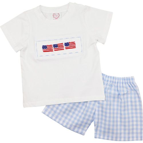 Blue Check Smocked Flags Short Set | Cecil and Lou