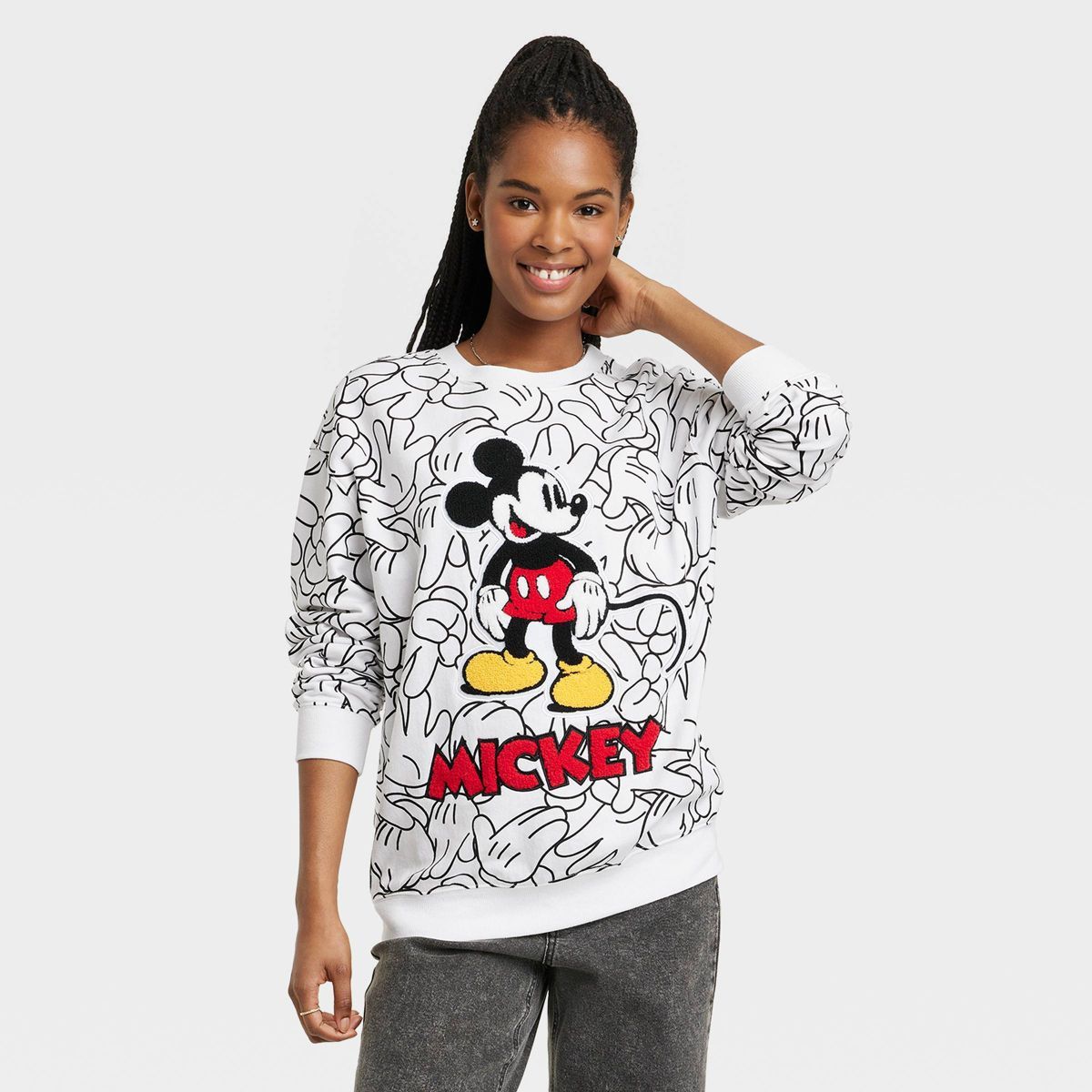 Women's Disney 100 Mickey Sketch Graphic Sweatshirt - White | Target