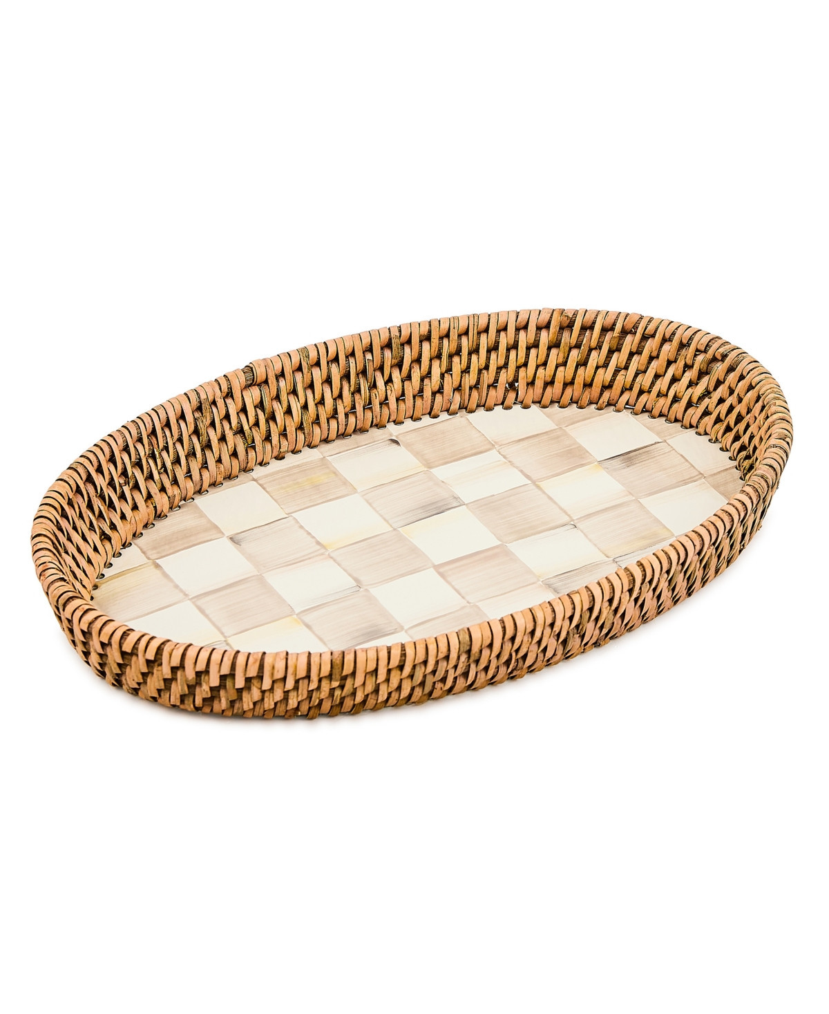MacKenzie-Childs Mocha Check Enamel Rattan Small Tray - Multi | Macy's