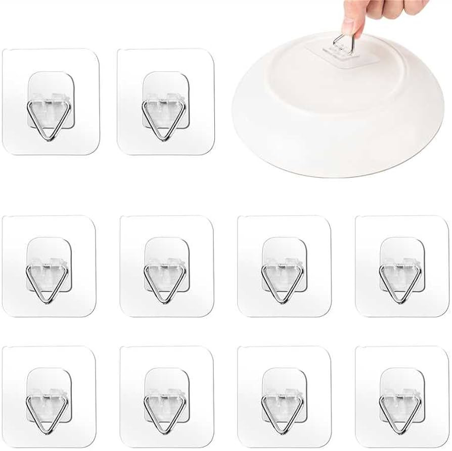 Bilillo 10 Pack Invisible Vertical Plate Hangers, 2.3 Inch Adhesive Plastic Hooks for Hanging Dec... | Amazon (US)