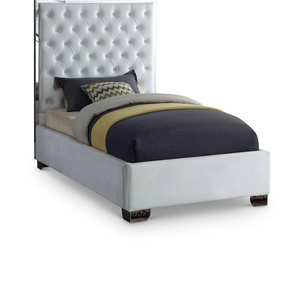 Meridian Lexi White Velvet Twin Bed | LEXIWHITE-T | Lowe's