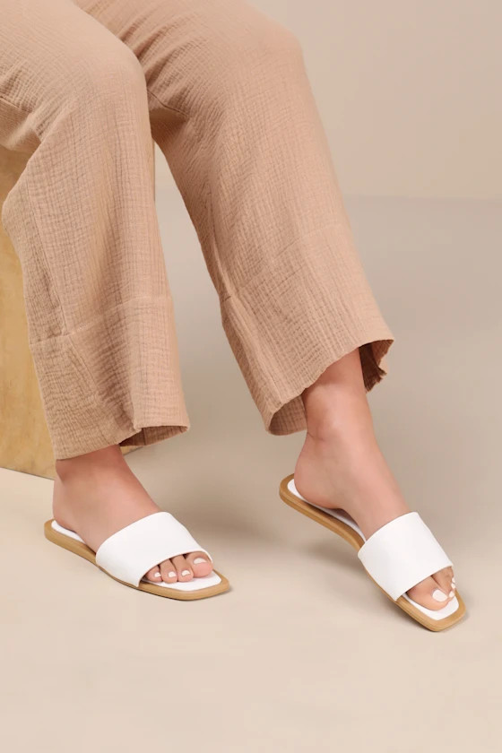 Brenner White Flat Square-Toe Slide Sandals | Lulus