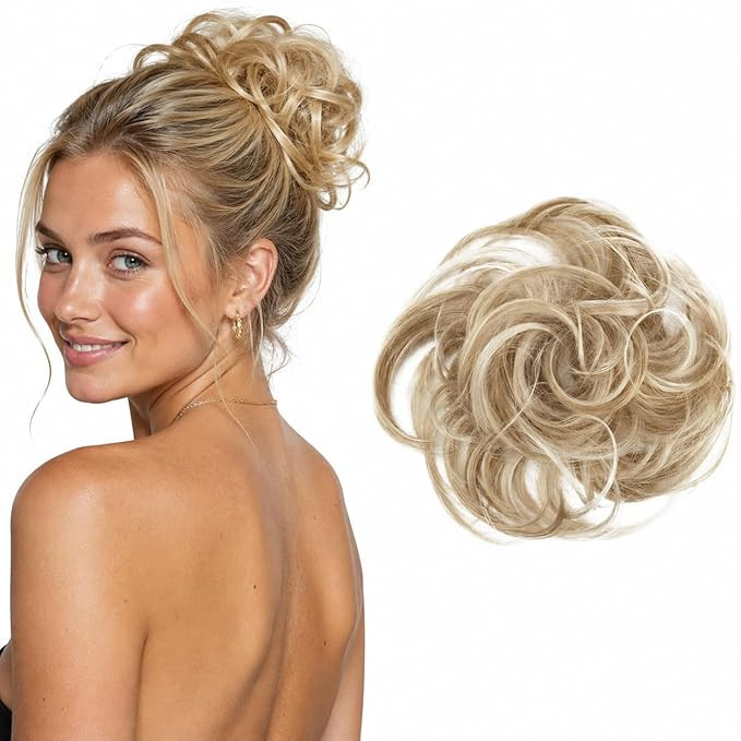 CAISHA Synthetic Fiber Hairpiece Scrunchie Scrunchy Updo Slightly Wavy Blond Mix G30B | Amazon (US)