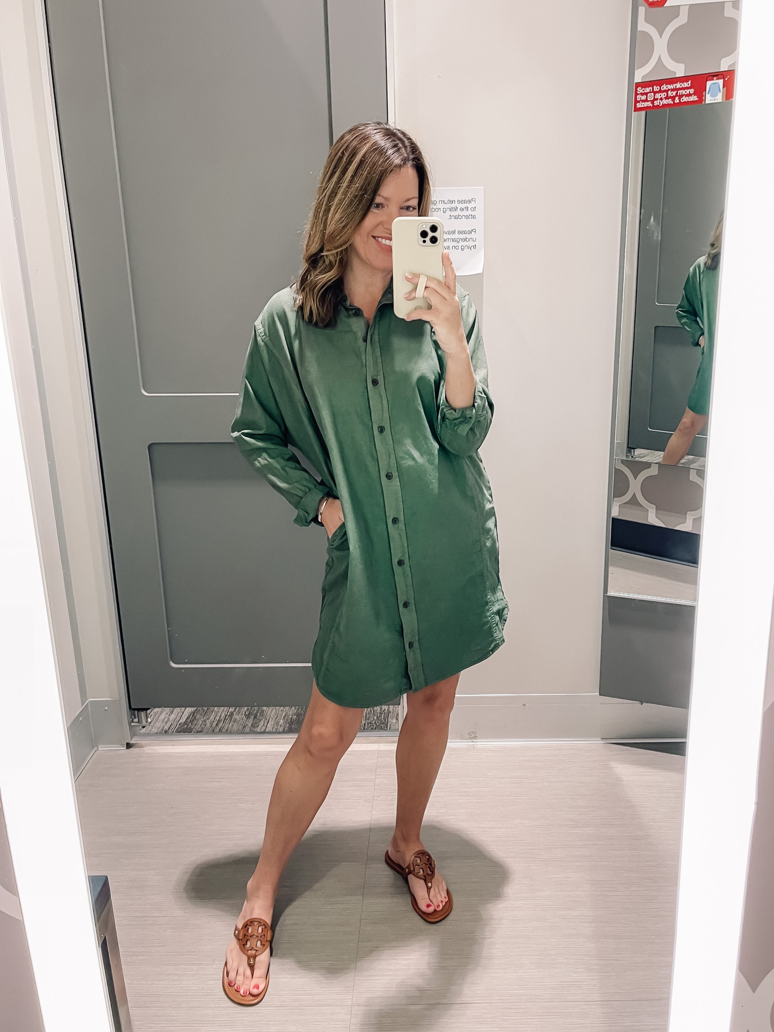 target green shirt dress Dresses for Women Long Sleeve V Neck Button Trim T Shirt Dress Business  Casual A Line Mini Shift Dress Green M