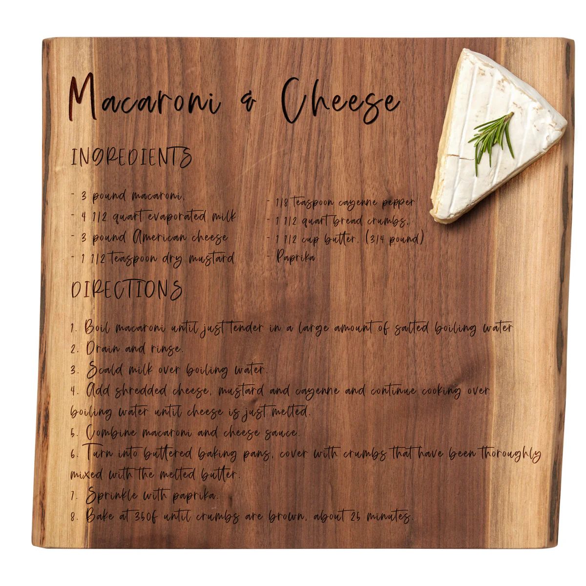 Engraved Recipe Black Walnut Live Edge Board | 12 x 12 | Sophistiplate