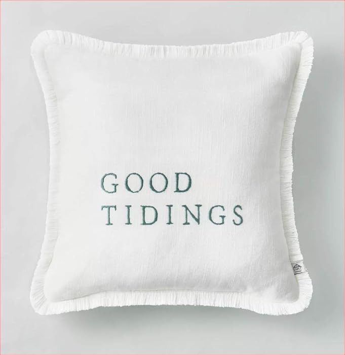 14" x 14" Embroidered 'Good Tidings' Decor Pillow Green/White Hearth & Hand with Magnolia | Amazon (US)