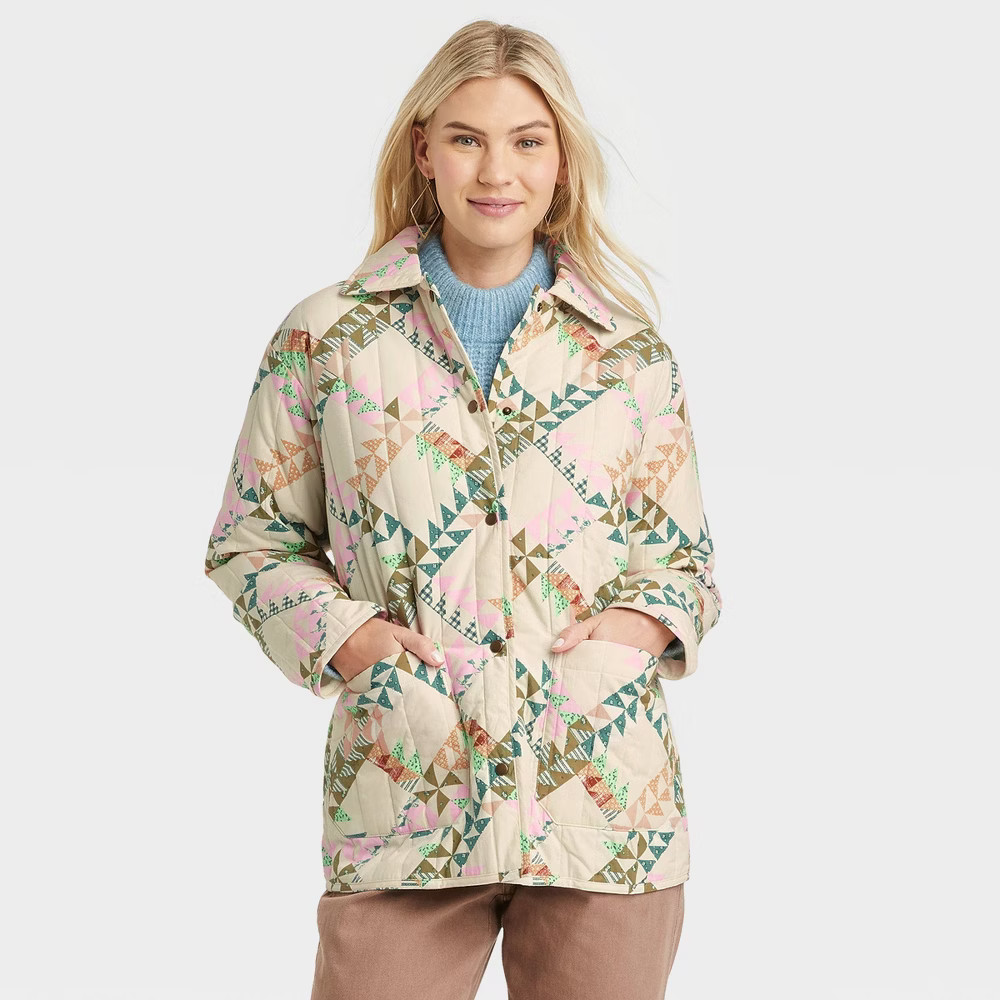 Women's Woven Quilted Jacket - Universal Thread Cream XS, Ivory | Target