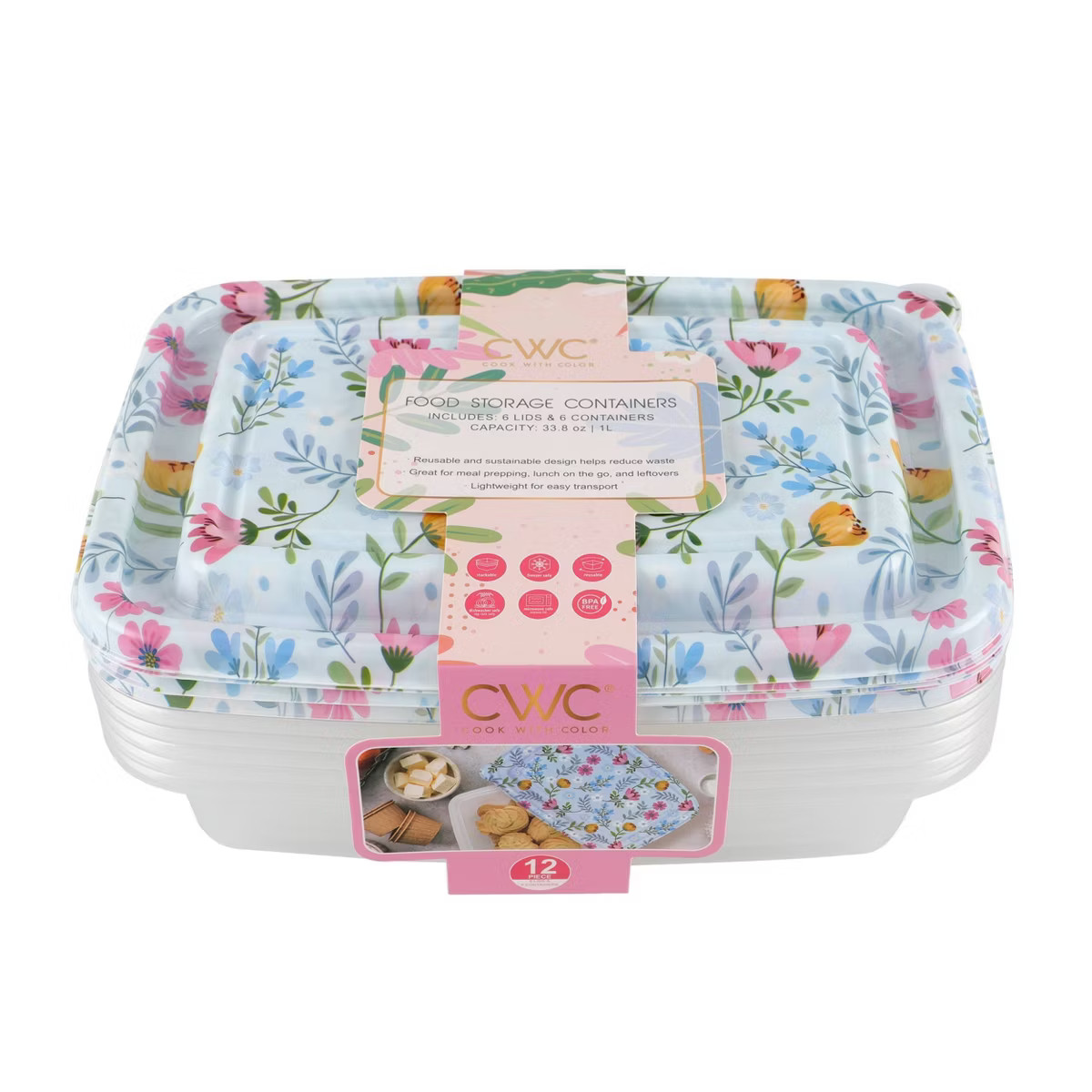 Cook With Color 6pk Floral Rectangle Food Storage Container Set | Target