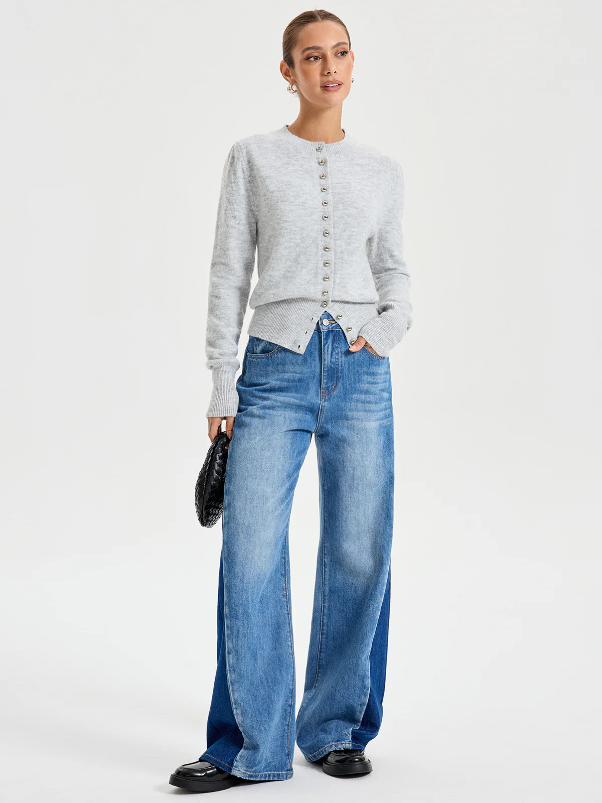 Buttoned Crew Neck Cardigan | Commense