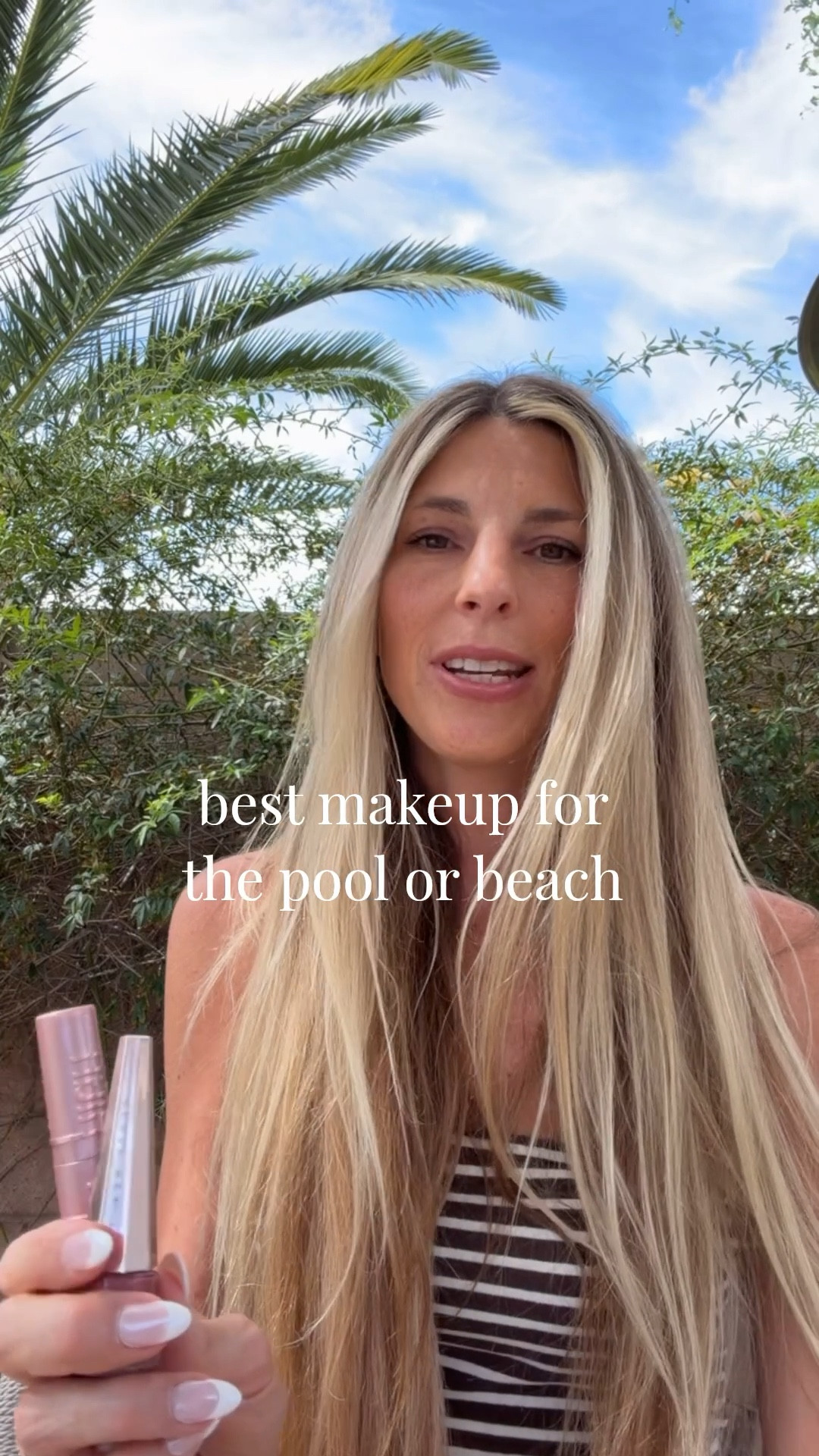 Melt proof beauty 
Beach makeup 
Waterproof mascara 
Lip stain 
Tinted spf 
Light pink shimmery blush 

#LTKgrwm