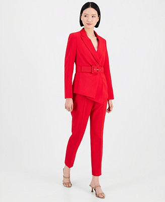 Tahari ASL Women's Belted Asymmetrical Jacket & Slim-Fit Pantsuit Set - Macy's | Macy's