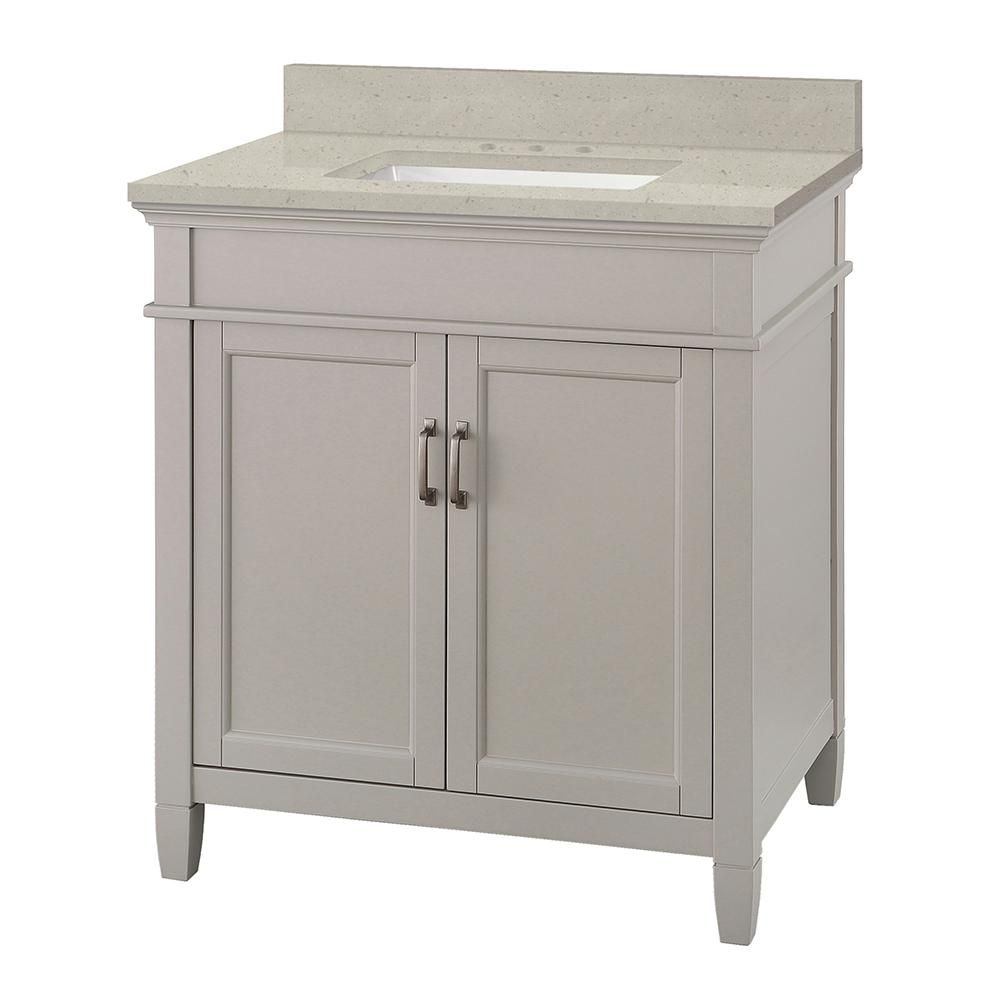 Ashburn 31 in. W x 22 in. D Vanity Cabinet in Grey with Engineered Quartz Vanity Top in Stoneybro... | The Home Depot