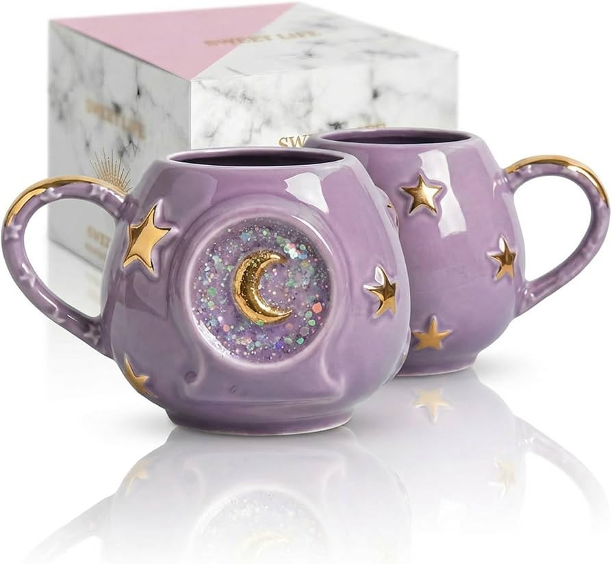 Handmade Coffee Cup 400ML with Fancy Tarot Star/Moon Design, Fashion Starry Sky Ice Coffee Cup, G... | Amazon (US)