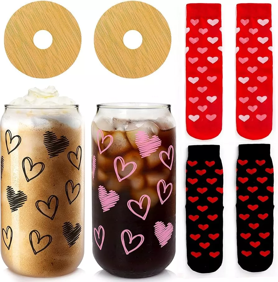  Iced Coffee Cups, 20 OZ Hearts Cup Beer Glass, Love