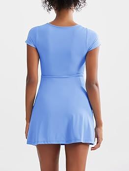 Dokuritu Womens Tennis Dresses Short Sleeve Square Neck 2024 Side Slit Double Lined Golf Athletic... | Amazon (US)