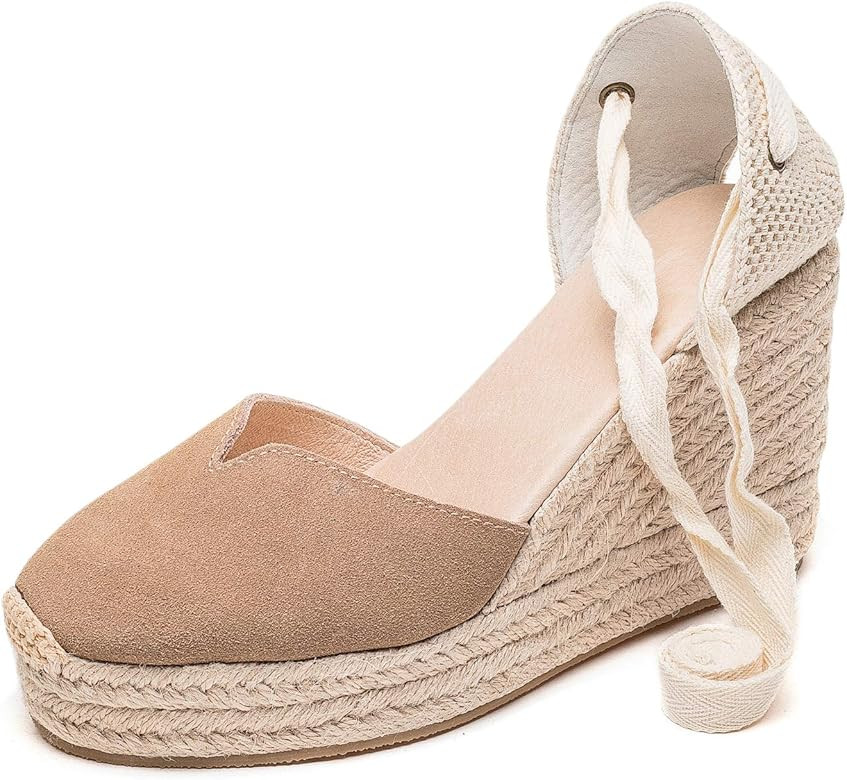 U-lite Womens Espadrille Wedge Sandals Closed Toe Platform Lace Up Ankle Strap Slingback Summer D... | Amazon (US)