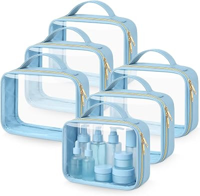 Abbylike 6 Pcs Clear Makeup Bags Bulk Tsa Approved PU Leather Toiletry Bag with Handles Quart Siz... | Amazon (US)