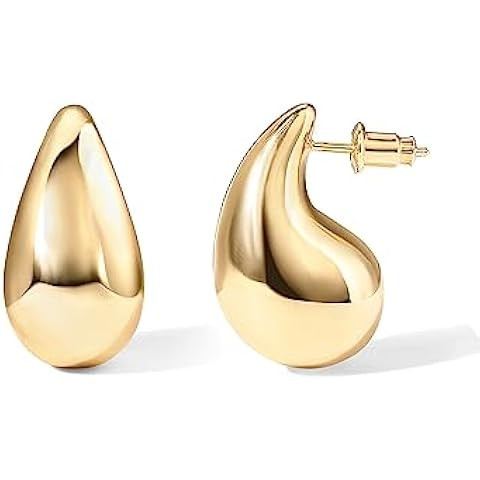 Apsvo Chunky Gold Hoop Earrings for Women, Dupes Earrings Lightweight Waterdrop Hollow Open Hoops... | Amazon (US)
