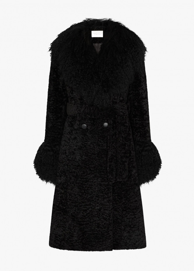 Penny 70’s Black Mongolian Lambswool Long-Line Coat | Daniel Footwear (UK)