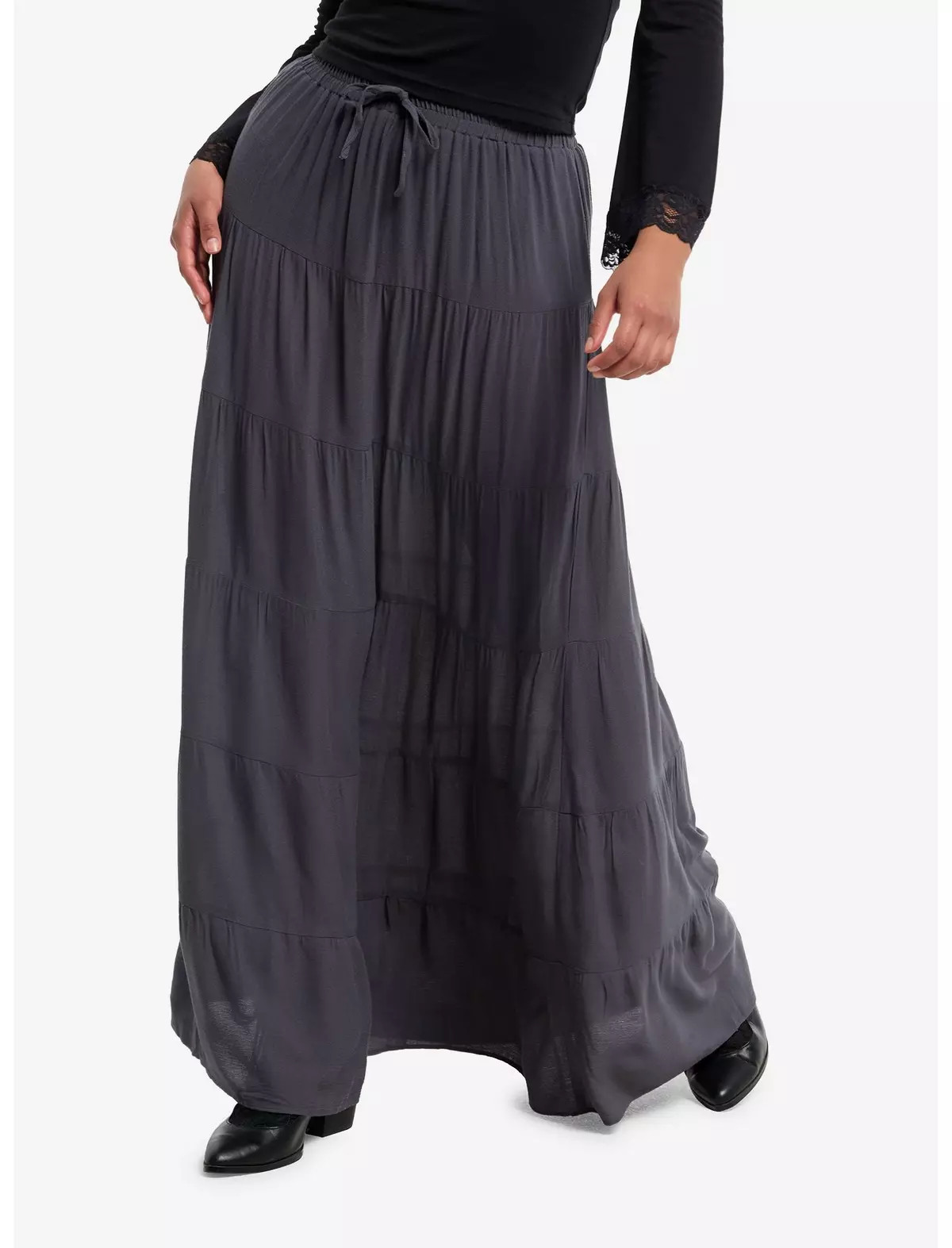 Grey Crinkle Tiered Maxi Skirt | Hot Topic