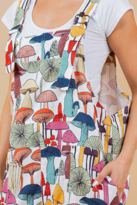 Mushroom PLUS SIZE Retro Print Overall Jumpsuit Country Bib Farmhouse Colorful | eBay US