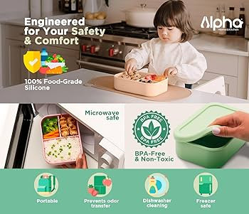 Silicone Snack Box Container with 3 Compartments – BPA Free Leak-Resistant Bento Box, Lunch Box... | Amazon (US)