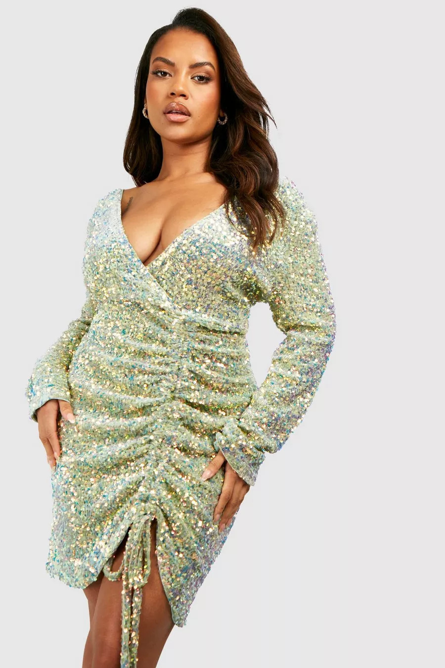 Plus Velvet Sequin Ruched Mini Dress | Boohoo.com (US & CA)