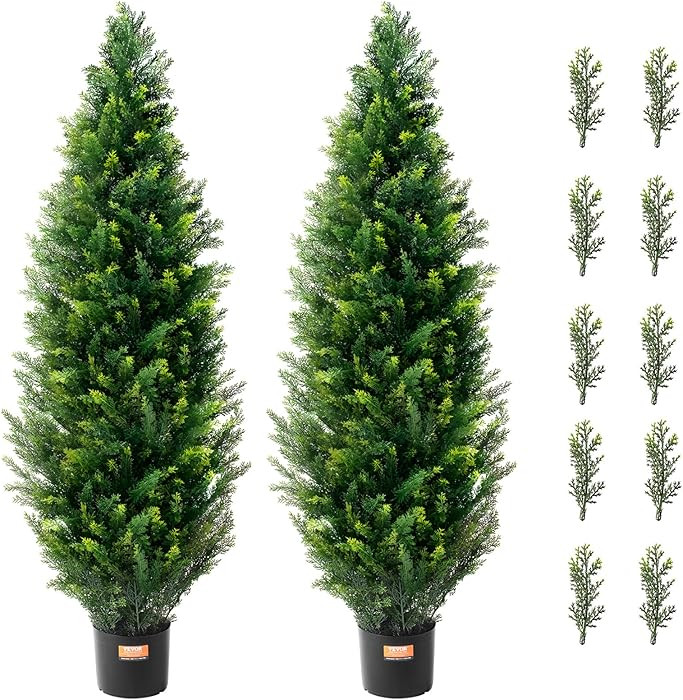 VEVOR Artificial Topiary Cedar Tree, 48 inch Tall (2 Pieces), with Extra Leaves & Pot Faux Evergr... | Amazon (US)