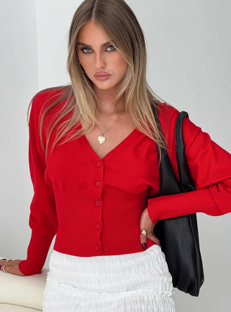 Wistfully Knit Cardigan Red | Princess Polly US