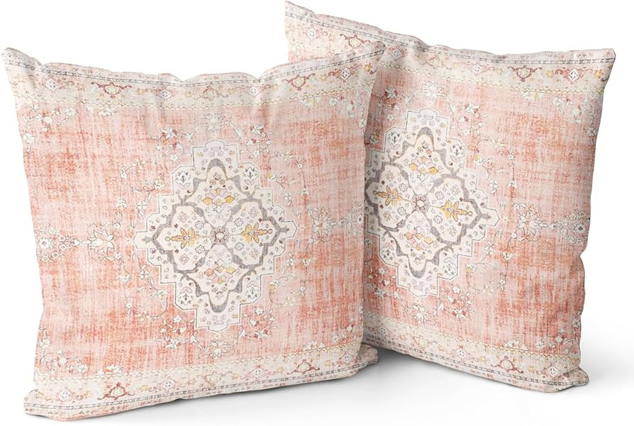 Snycler Boho Throw Pillow Covers 18x18 inch Set of 2 Bohemian Carpet Throw Pillows for Couch Ligh... | Amazon (US)