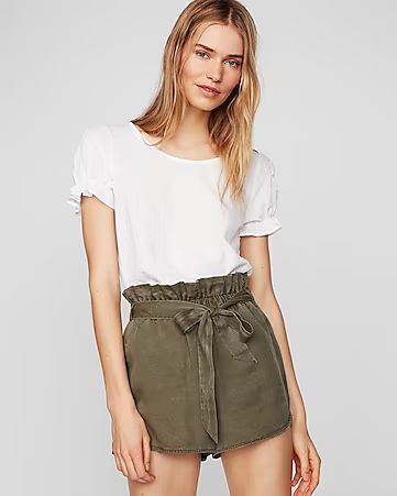 High Waisted Silky Soft Twill Tie Front Utility Shorts | Express