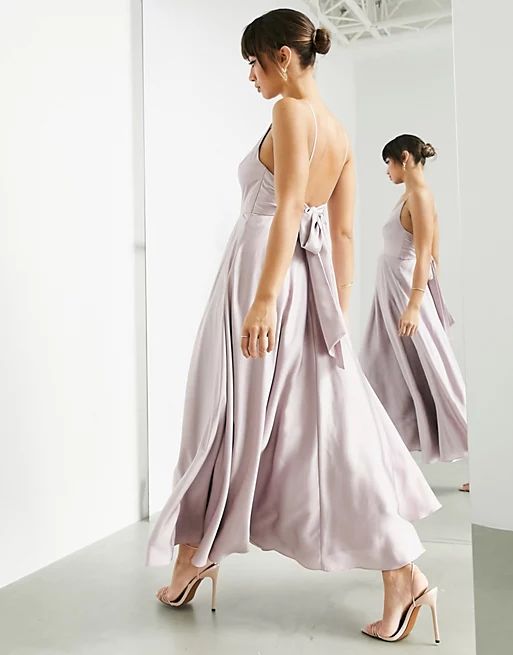 ASOS EDITION satin midi dress with tie back in pale lavender | ASOS | ASOS (Global)