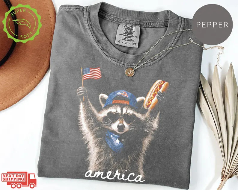 Comfort Colors\u00ae Feral Raccoon Shirt, Patriotic USA Tee, Funny Independence Day Apparel - Ets... | Etsy (Global)