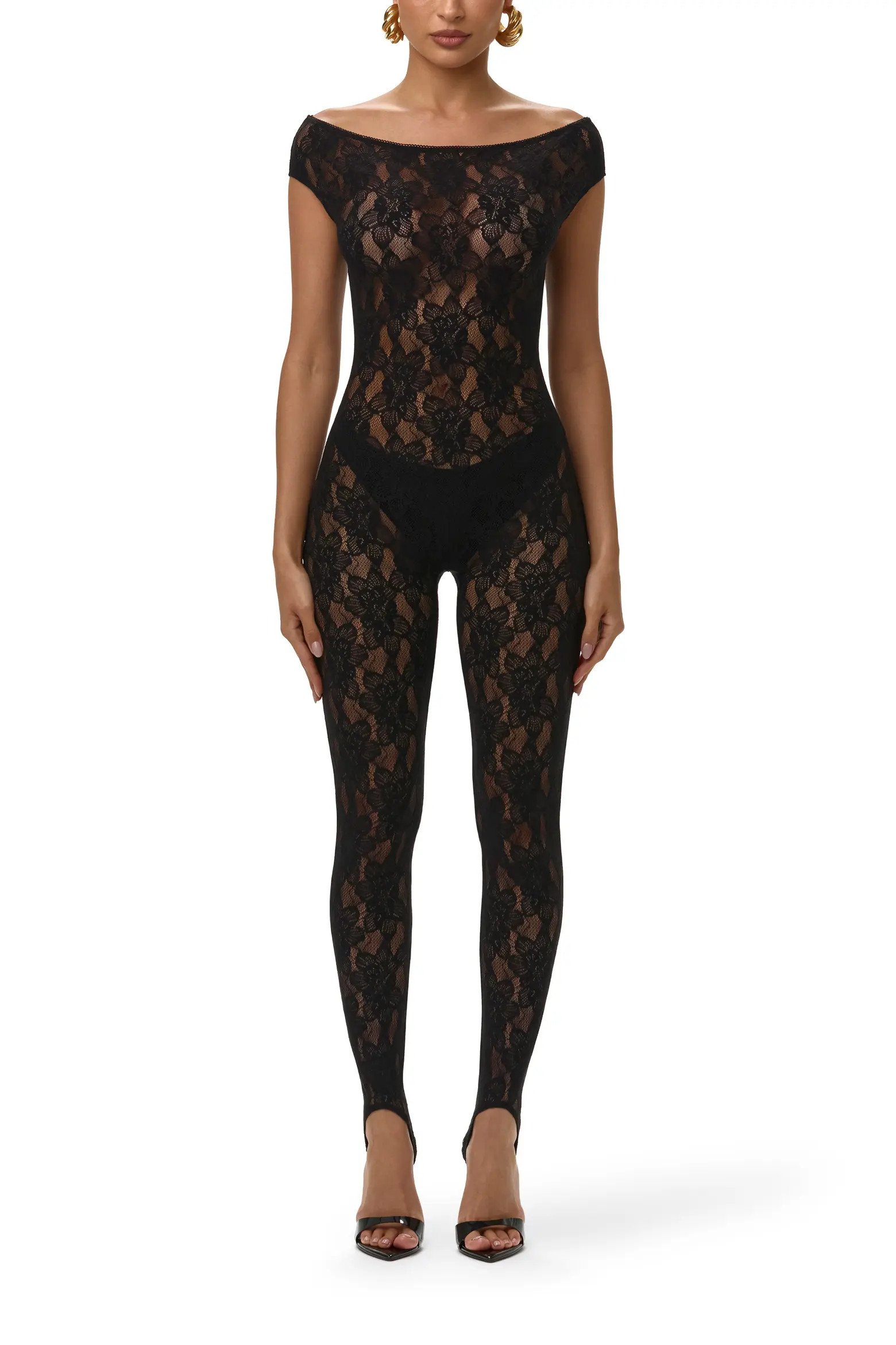 Naked Wardrobe Off the Shoulder Lace Stirrup Jumpsuit (Women) | Nordstrom | Nordstrom