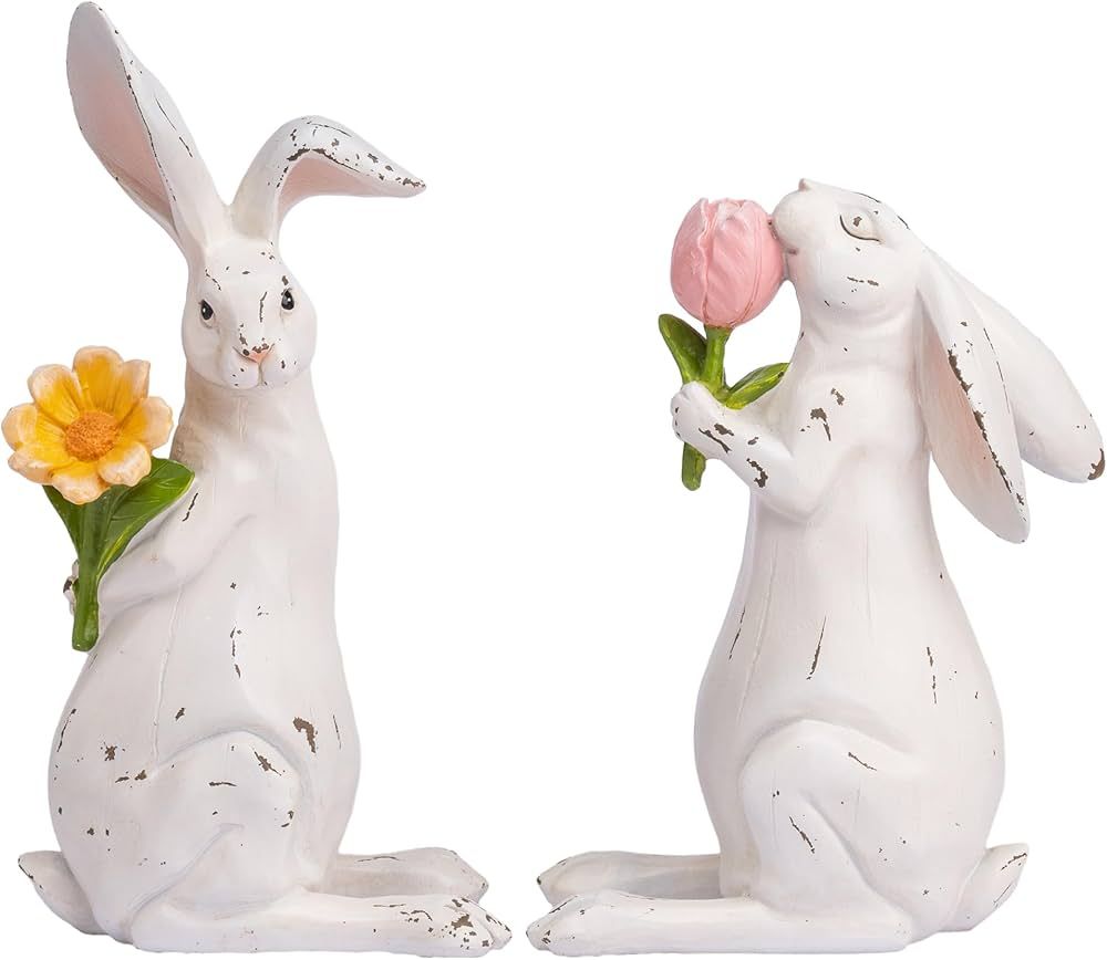 Valery Madelyn Easter Bunny Decorations for Home, Large White Couple Rabbits Figurine Tabletop, 2... | Amazon (US)
