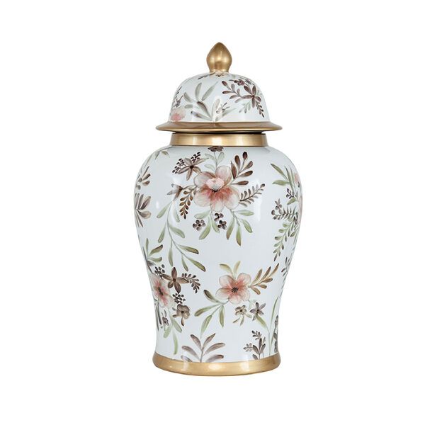 White Gold 18-Inch Floral Porcelain Ginger Jar | Bellacor