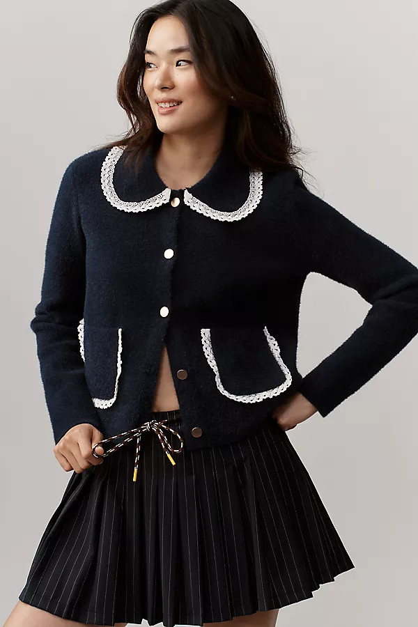 Lace-Trim Knit Jacket | Anthropologie (US)